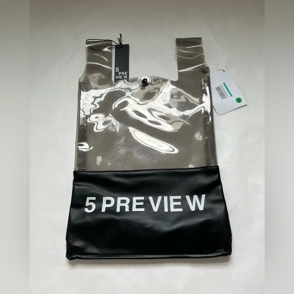 5Preview Plastic Tote Bag Black Purse Clear Large NWT - Picture 2 of 6